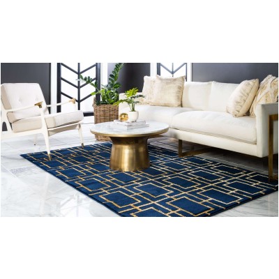 Tapete Glamour Cuadrícula Azul y Oro