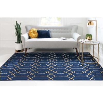 Tapete Glamour Enrejado Azul y Oro