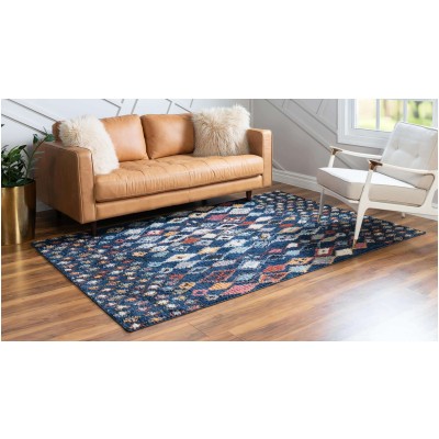 Tapete Rania Rombos en Franjas Azul Marino