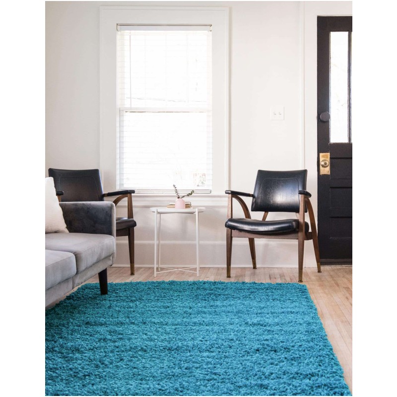 Tapete Shag Solido en Azul Turquesa