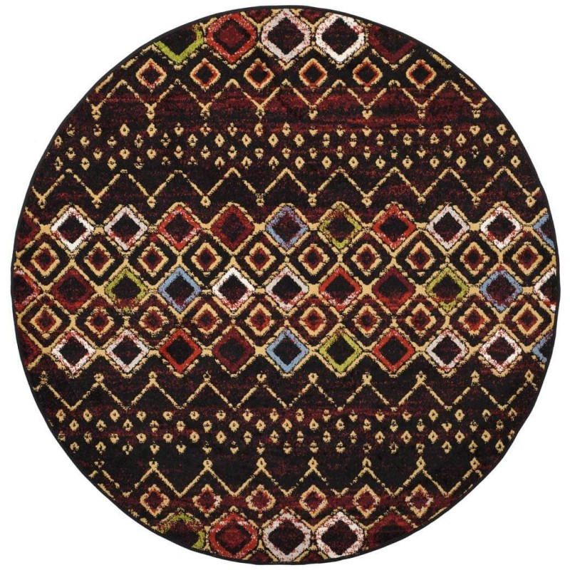 Tapete Roterdam Franjas de Rombos en Negro Multicolor