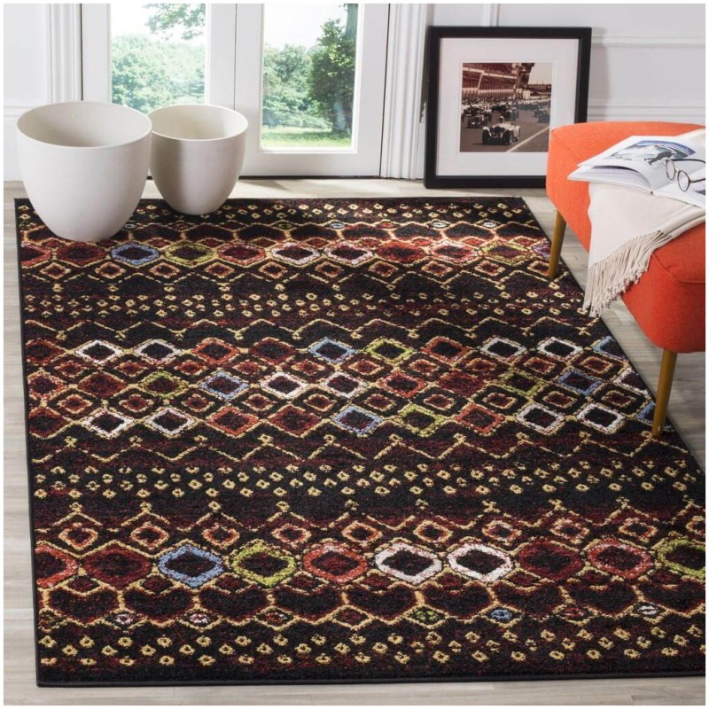 Tapete Roterdam Franjas de Rombos en Negro Multicolor