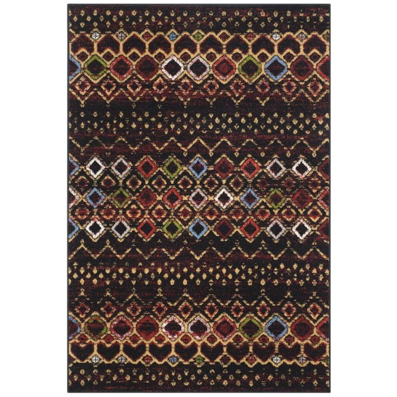 Tapete Roterdam Franjas de Rombos en Negro Multicolor