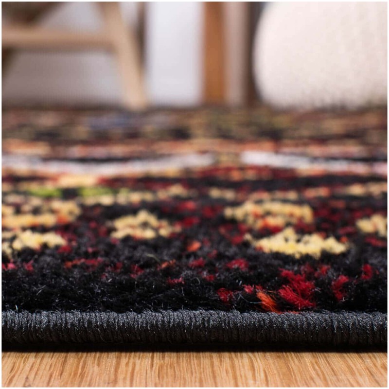 Tapete Roterdam Franjas de Rombos en Negro Multicolor