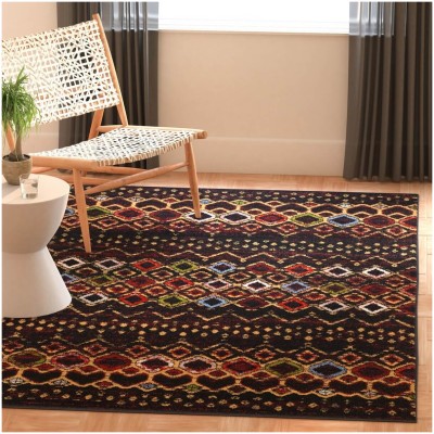 Tapete Roterdam Franjas de Rombos en Negro Multicolor