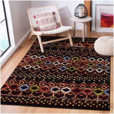 Tapete Roterdam Franjas de Rombos en Negro Multicolor