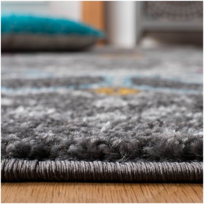 Tapete Roterdam Franjas de Rombos en Gris Oscuro Multicolor