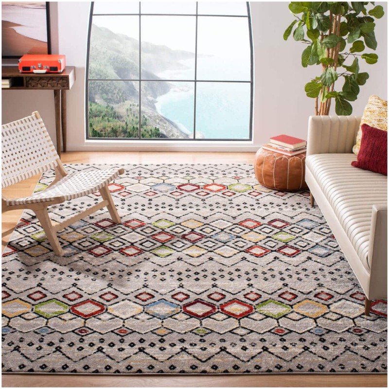 Tapete Roterdam Franjas de Rombos en Gris Multicolor