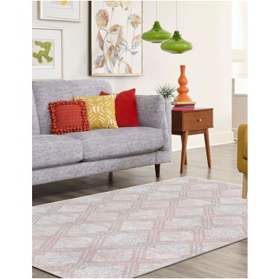 Tapete Lavable Camila Enrejado Rosa