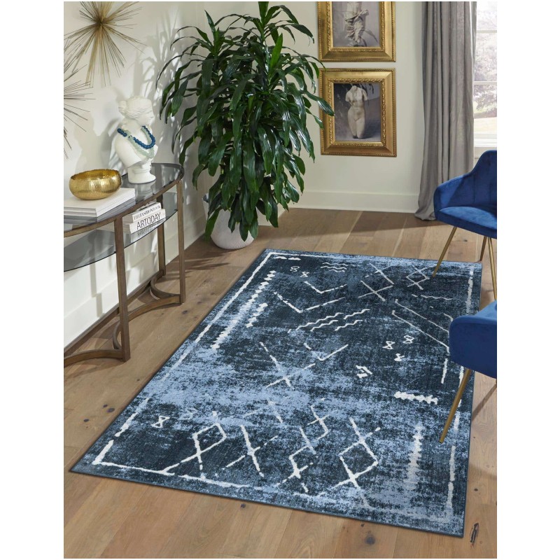 Tapete Lavable Camila Tribal en Azul