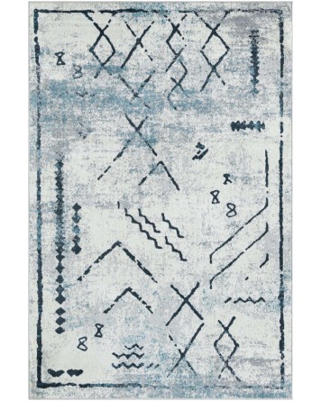 Tapete Lavable Camila Tribal en Marfil con Azul