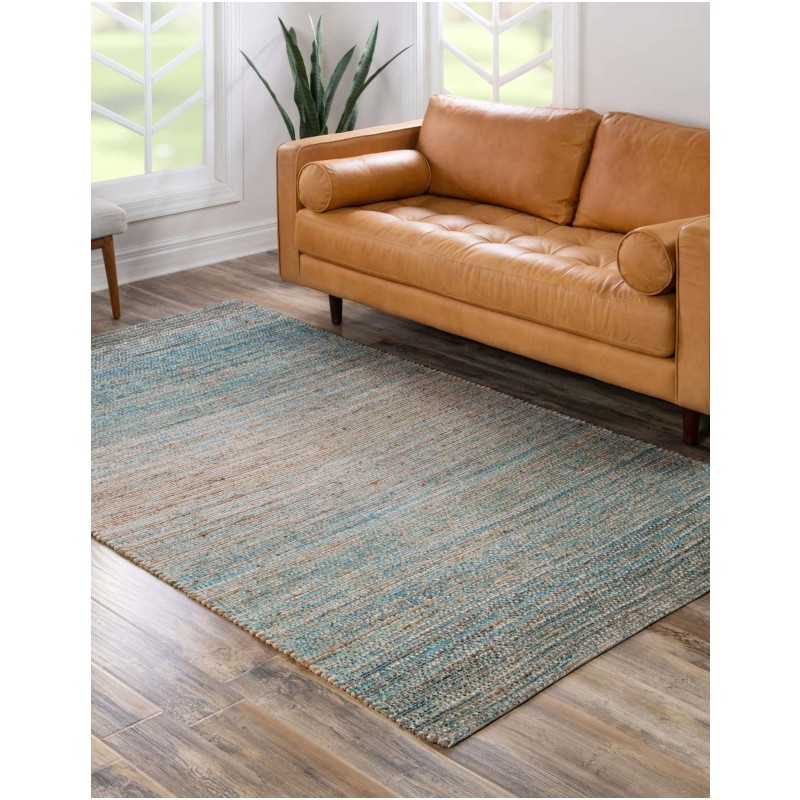 Tapete Yute y Chenille Azul y Marfil