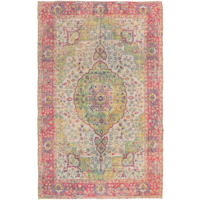 Tapete Yute y Chenille Medallón Curvo Rosado