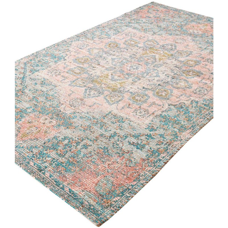 Tapete Yute y Chenille Flor Azul y Duraznos