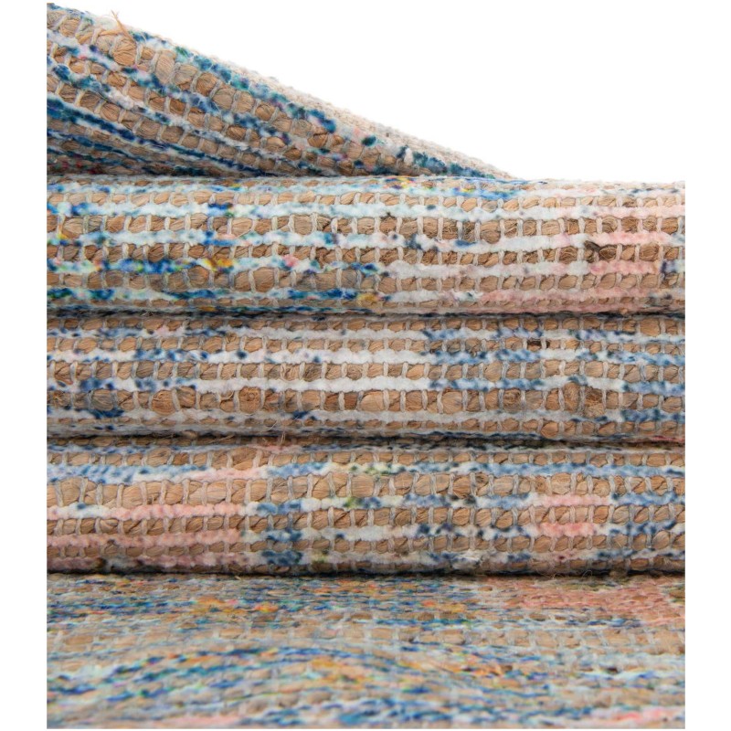 Tapete Yute y Chenille Flor Azul y Duraznos