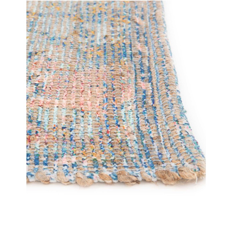 Tapete Yute y Chenille Flor Azul y Duraznos