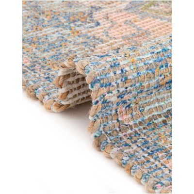 Tapete Yute y Chenille Flor Azul y Duraznos