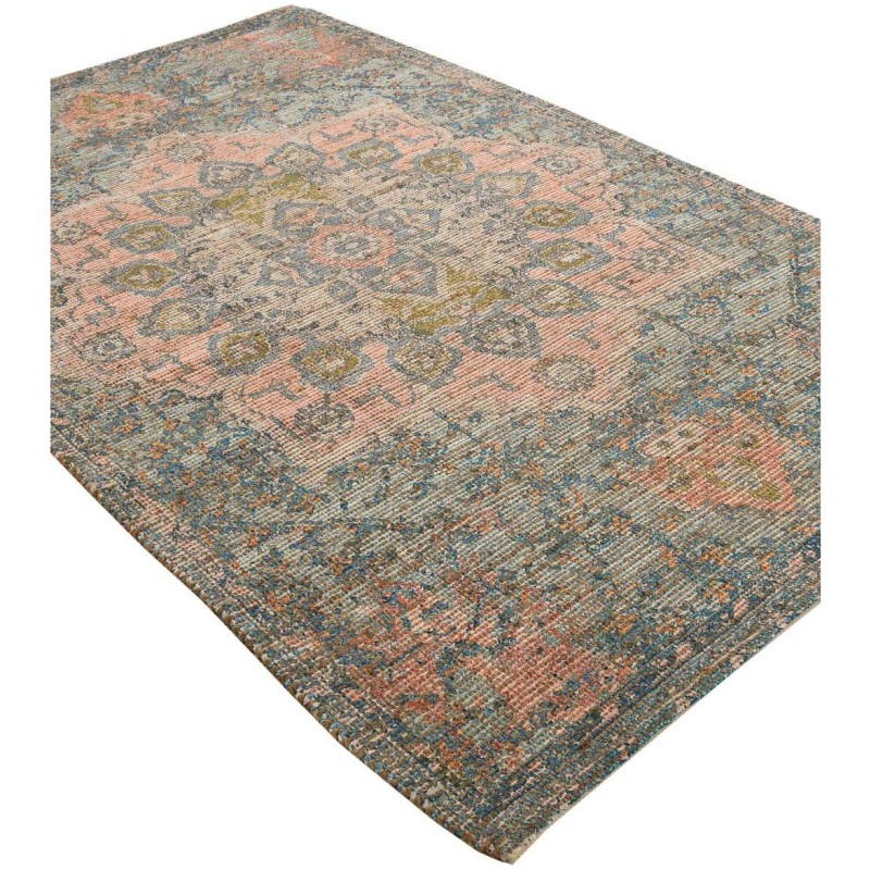 Tapete Yute y Chenille Flor Azul y Duraznos