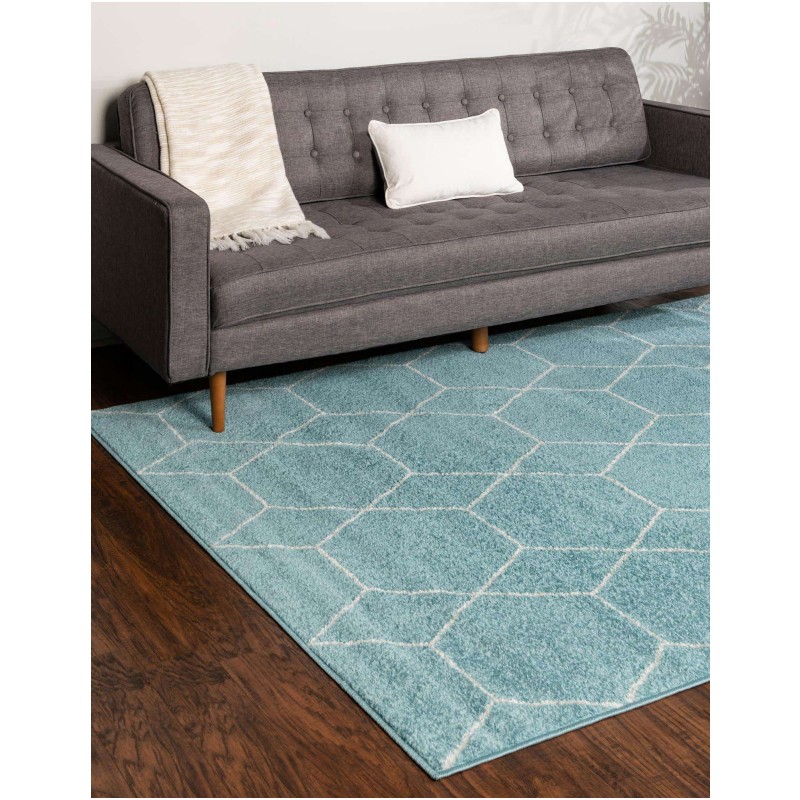 Tapete Enrejado Geométrico en Azul Claro