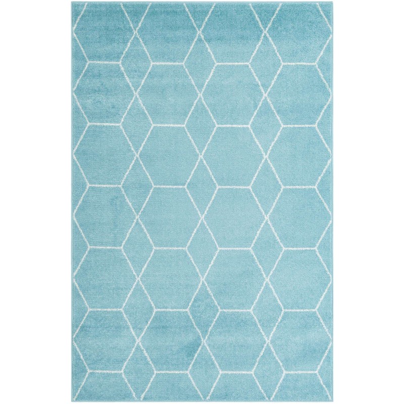 Tapete Enrejado Geométrico en Azul Claro