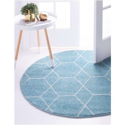 Tapete Enrejado Geométrico en Azul Claro