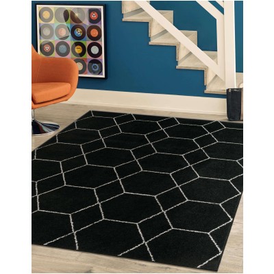 Tapete Enrejado Geométrico en Negro