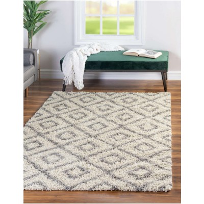 Tapete Shaggy Rombos Enrejados en Marfil