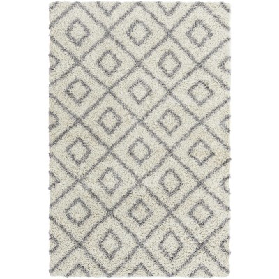 Tapete Shaggy Rombos Enrejados en Marfil