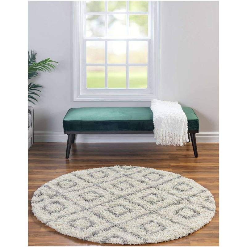 Tapete Shaggy Rombos Enrejados en Marfil