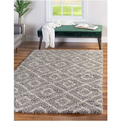 Tapete Shaggy Rombos Enrejados en Gris