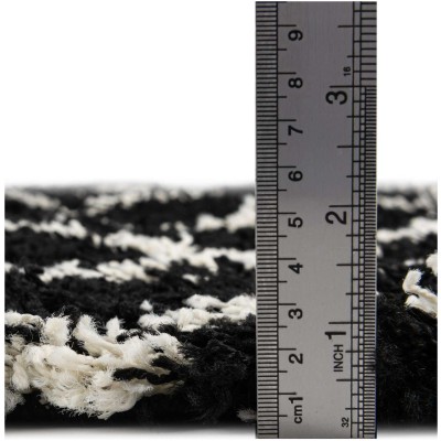 Tapete Shaggy Rombos Enrejados en Negro y Blanco