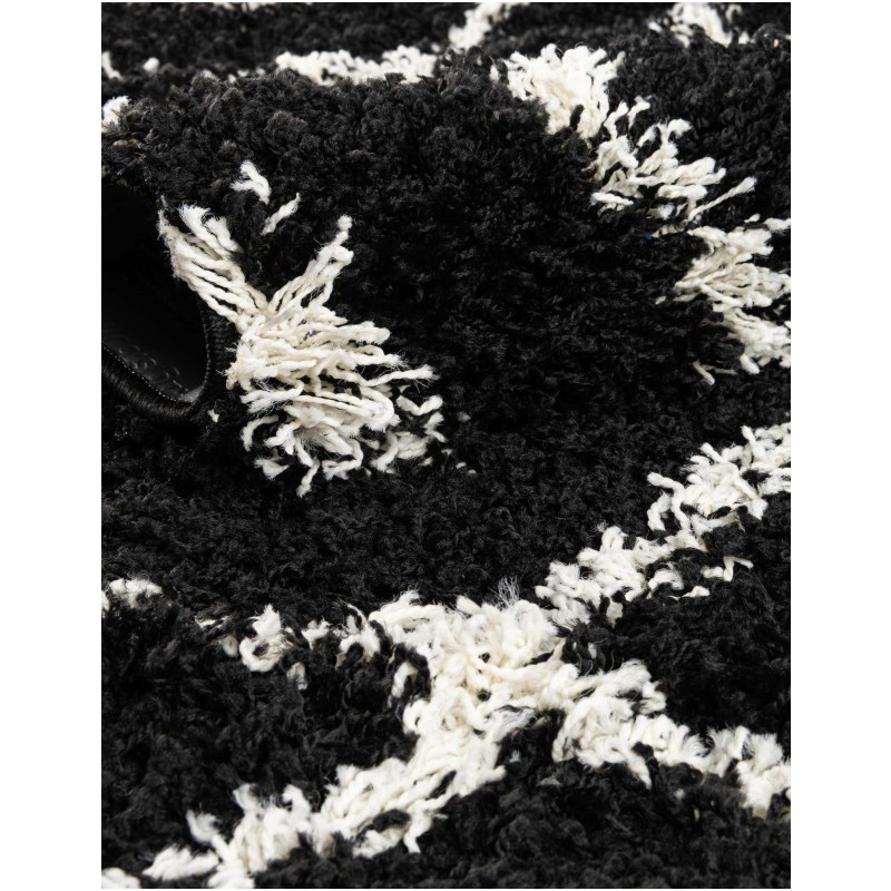 Tapete Shaggy Rombos Enrejados en Negro y Blanco