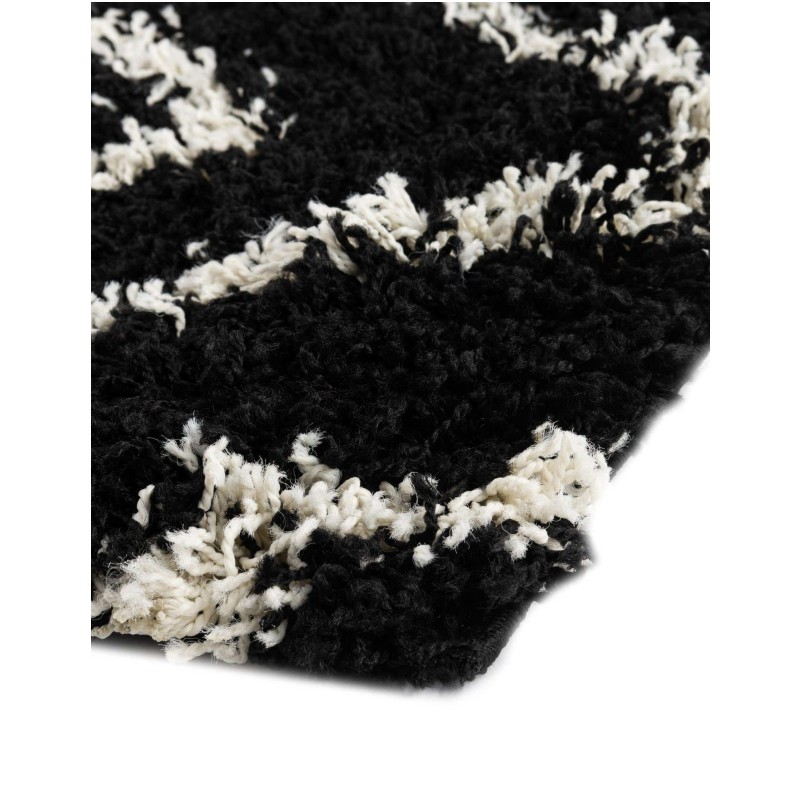 Tapete Shaggy Rombos Enrejados en Negro y Blanco