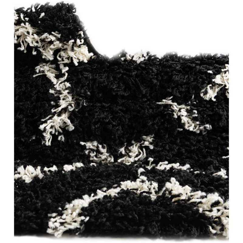 Tapete Shaggy Rombos Enrejados en Negro y Blanco