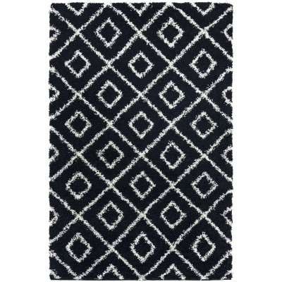 Tapete Shaggy Rombos Enrejados en Negro y Blanco