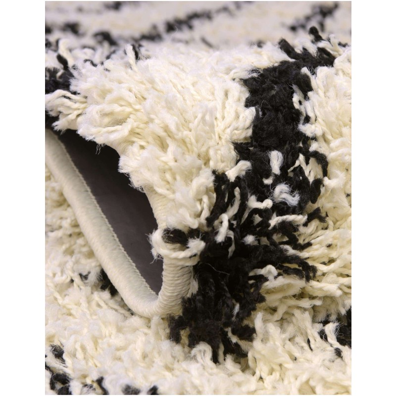 Tapete Shaggy Rombos Enrejados en Blanco y Negro