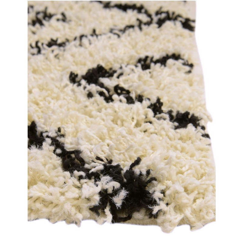 Tapete Shaggy Rombos Enrejados en Blanco y Negro