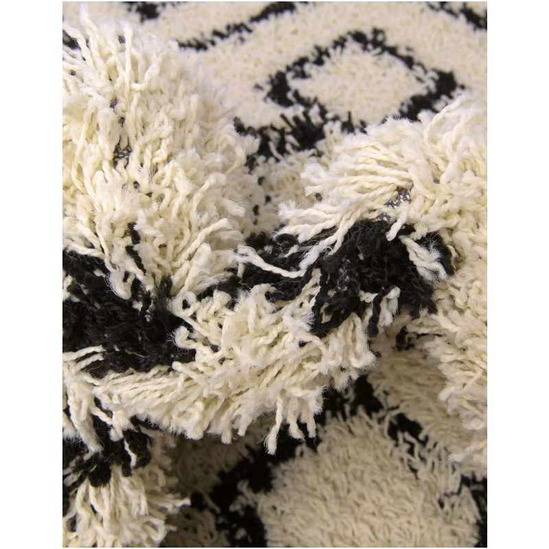 Tapete Shaggy Rombos Enrejados en Blanco y Negro