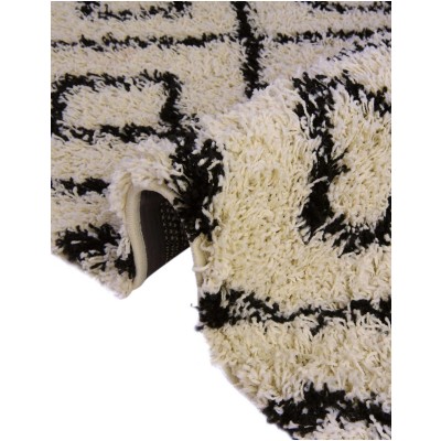 Tapete Shaggy Rombos Enrejados en Blanco y Negro