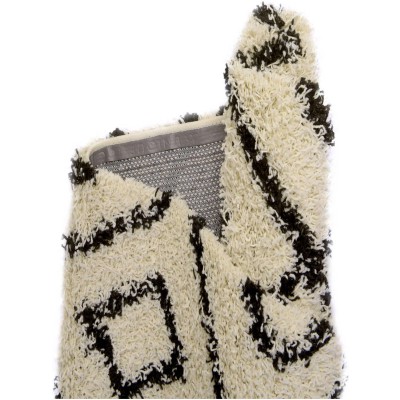 Tapete Shaggy Rombos Enrejados en Blanco y Negro