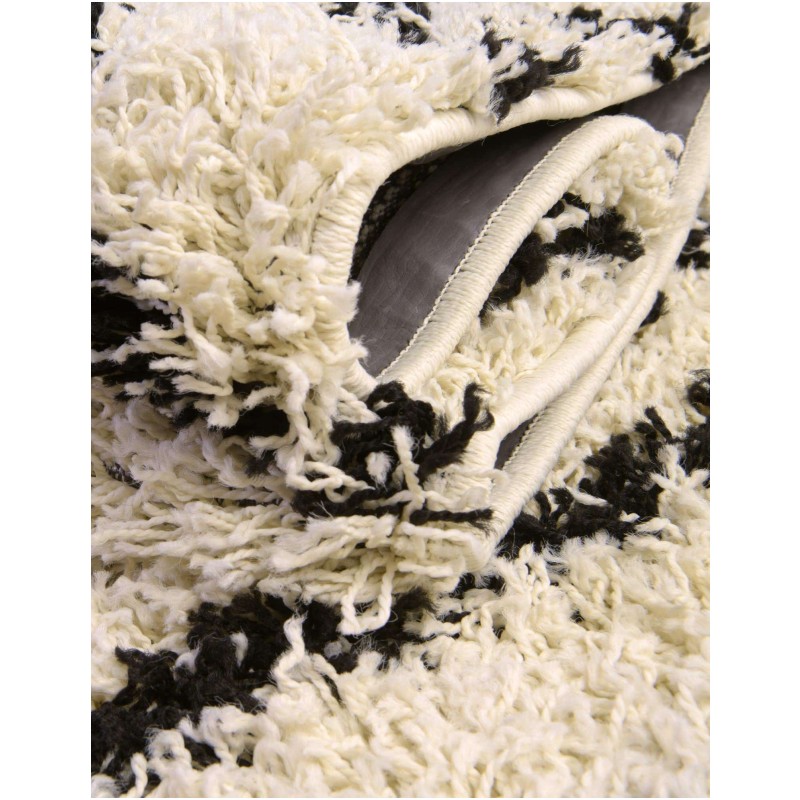 Tapete Shaggy Rombos Enrejados en Blanco y Negro