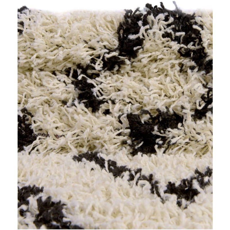 Tapete Shaggy Rombos Enrejados en Blanco y Negro