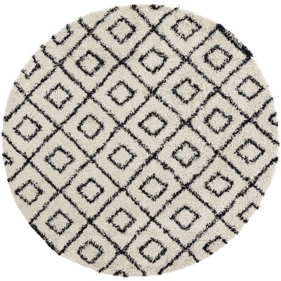 Tapete Shaggy Rombos Enrejados en Blanco y Negro