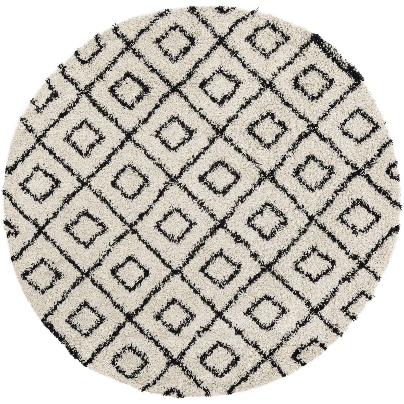 Tapete Shaggy Rombos Enrejados en Blanco y Negro