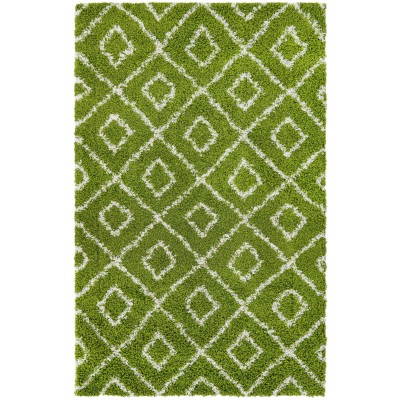 Tapete Shaggy Rombos Enrejados en Verde