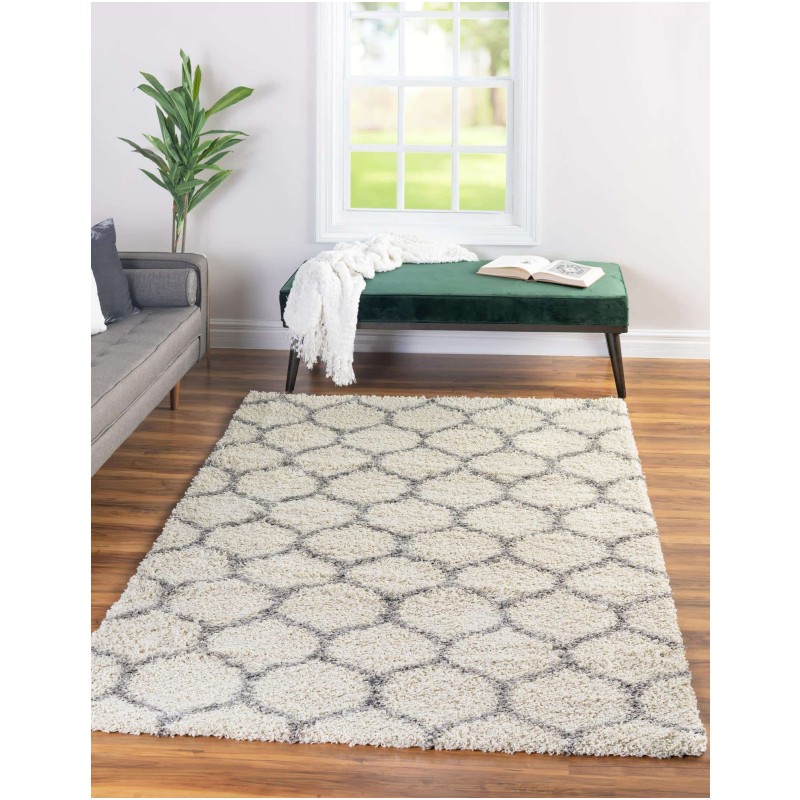 Tapete Shaggy Enrejado en Marfil