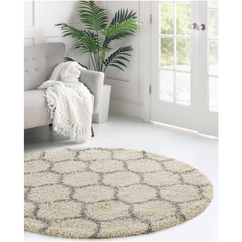 Tapete Shaggy Enrejado en Marfil