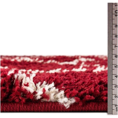 Tapete Shaggy Enrejado en Rojo Burdeos