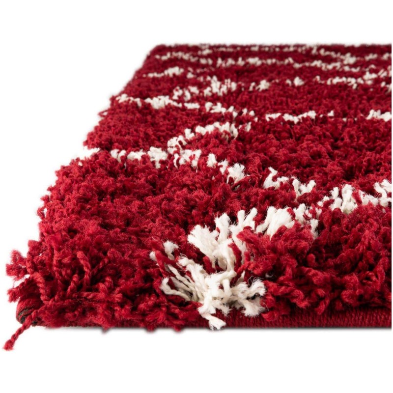Tapete Shaggy Enrejado en Rojo Burdeos