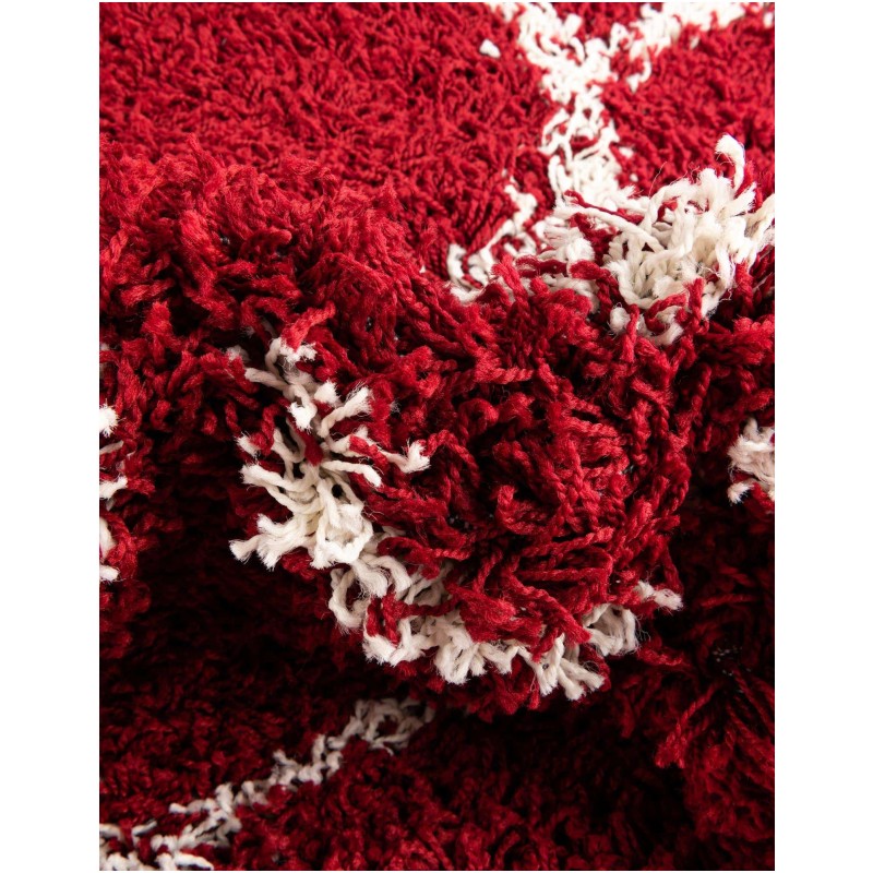 Tapete Shaggy Enrejado en Rojo Burdeos